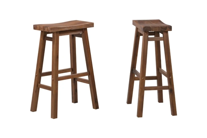 Chestnut Wire Brush Saddle Bar Stools, Set of 2