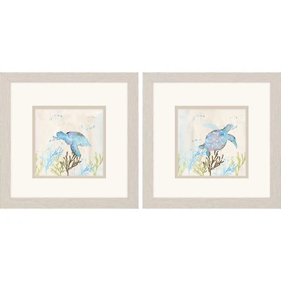 Blue Sea Turtle Frames Art Prints, Set of 2
