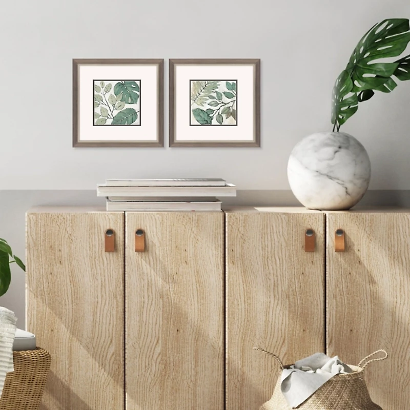 Green Summer Leaves Framed Art Prints, Set of 2