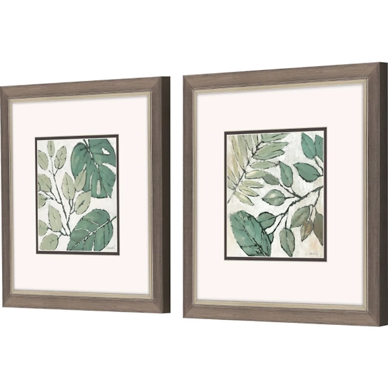 Green Summer Leaves Framed Art Prints, Set of 2