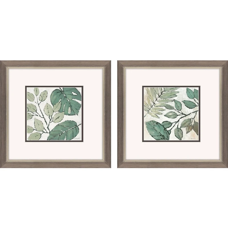 Green Summer Leaves Framed Art Prints, Set of 2