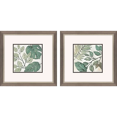 Green Summer Leaves Framed Art Prints, Set of 2