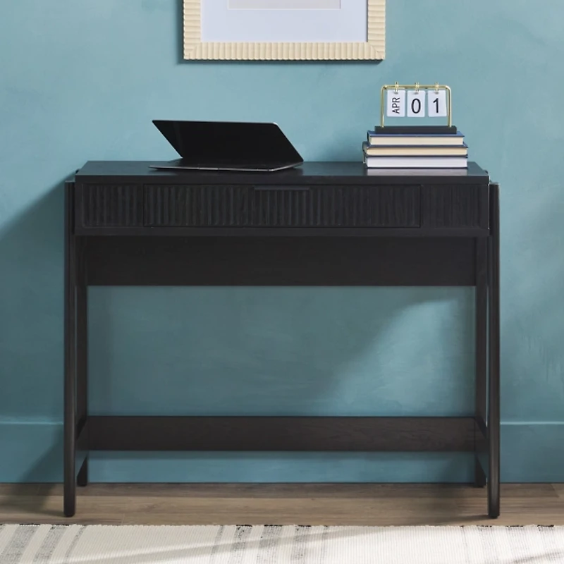 Black Reeded Wood Lift-Top Desk