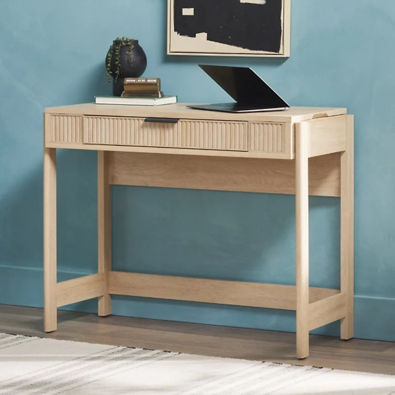 Natural Reeded Wood Lift-Top Desk