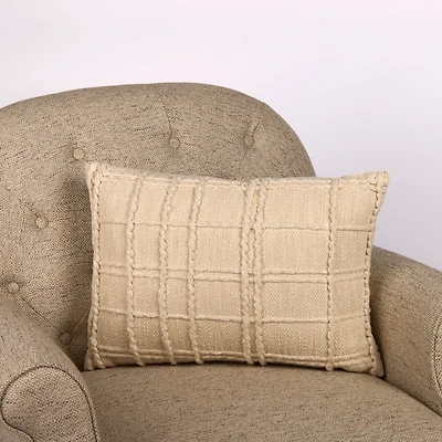 Ivory Woven Plaid Lumbar Pillow
