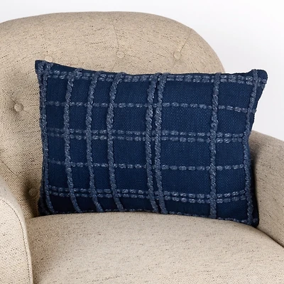 Navy Woven Plaid Lumbar Pillow