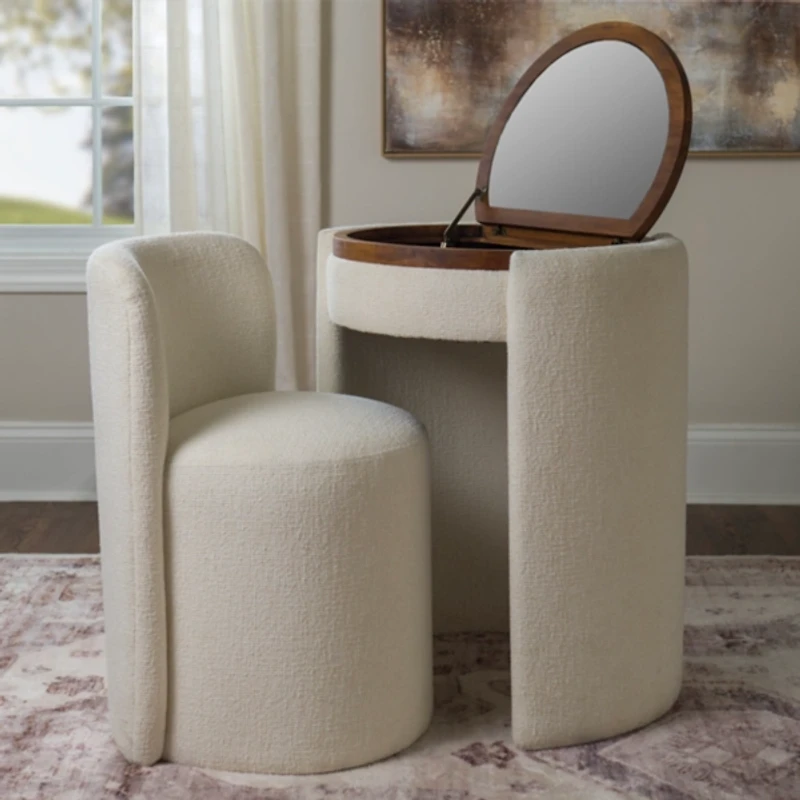Nora Ivory Chair and Mirror Vanity Set