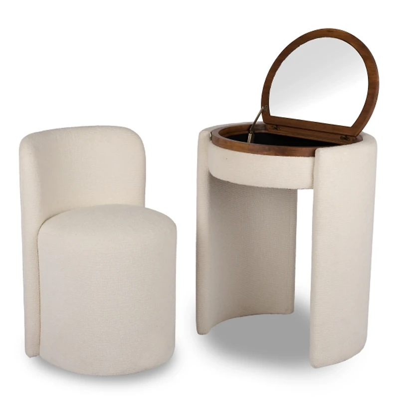 Nora Ivory Chair and Mirror Vanity Set