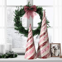 Striped Glitter Cone Christmas Trees, Set of 2