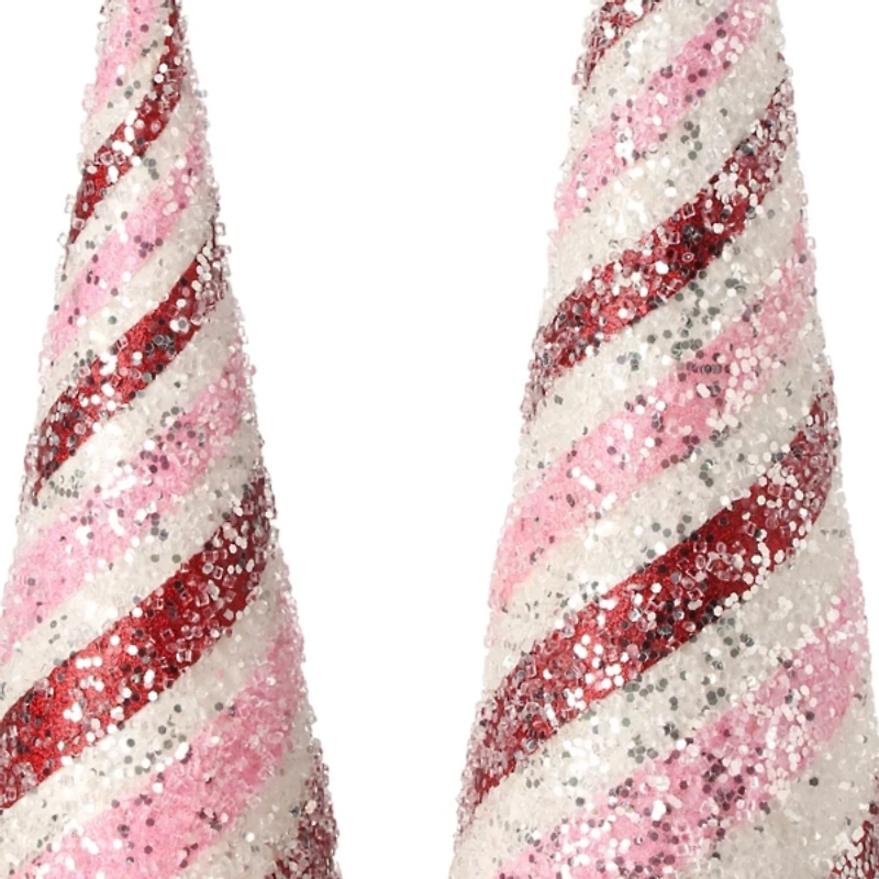 Striped Glitter Cone Christmas Trees, Set of 2