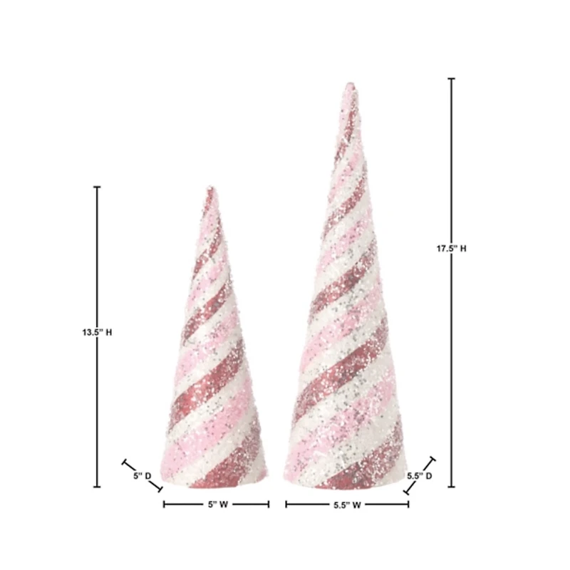 Striped Glitter Cone Christmas Trees, Set of 2