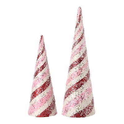 Striped Glitter Cone Christmas Trees, Set of 2
