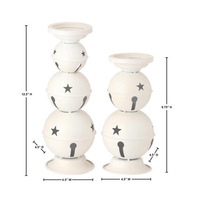 White Jingle Bells Candle Holders, Set of 2