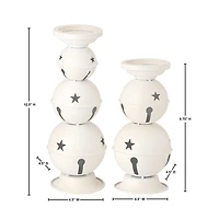 White Jingle Bells Candle Holders, Set of 2