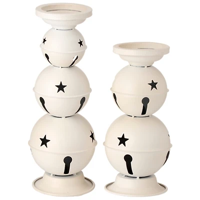 White Jingle Bells Candle Holders, Set of 2