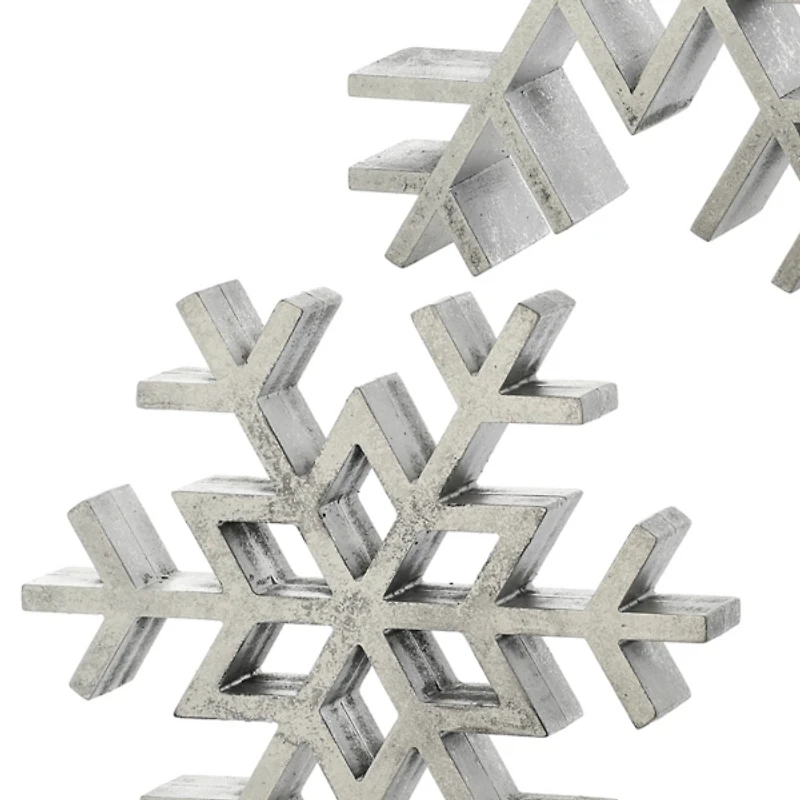 Antique Silver Wooden Snowflakes, Set of 2