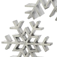 Antique Silver Wooden Snowflakes, Set of 2