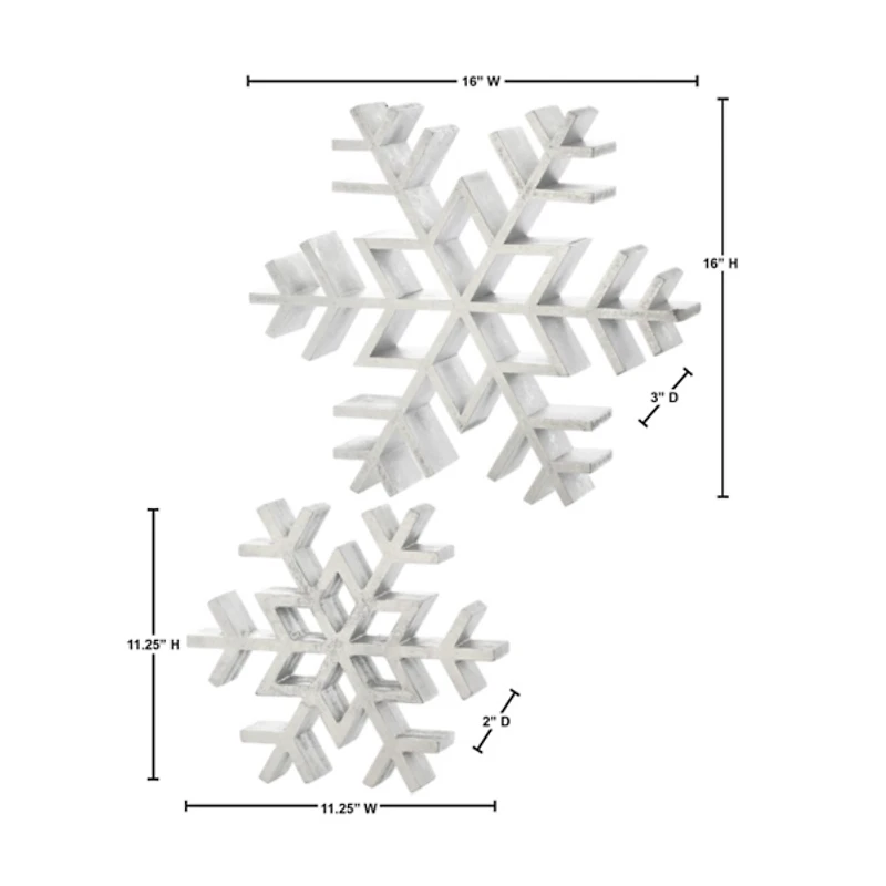 Antique Silver Wooden Snowflakes, Set of 2