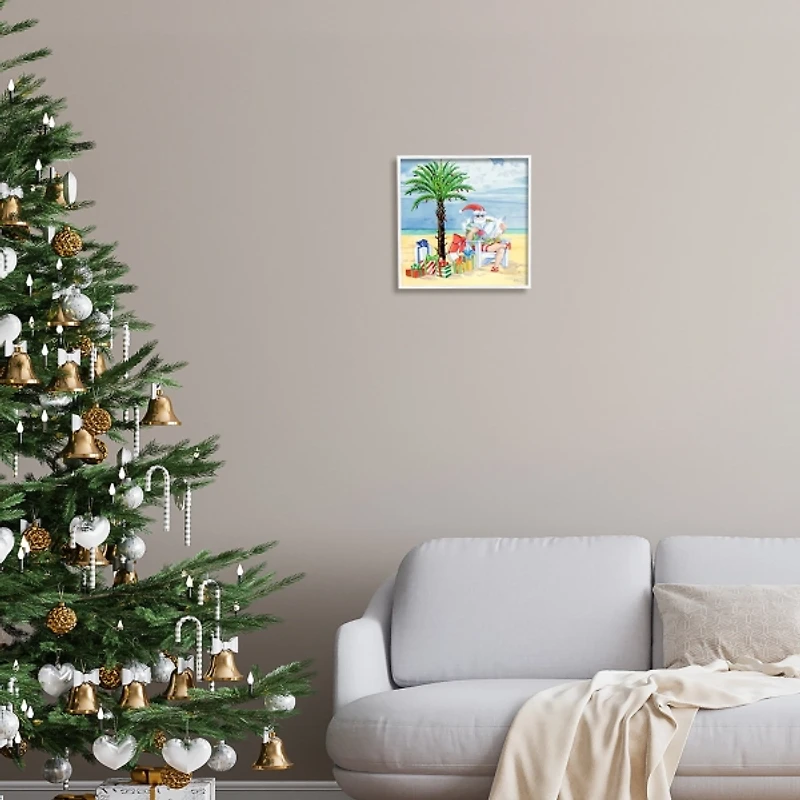 Santa Claus on the Beach Framed Canvas Art Print