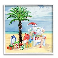 Santa Claus on the Beach Framed Canvas Art Print