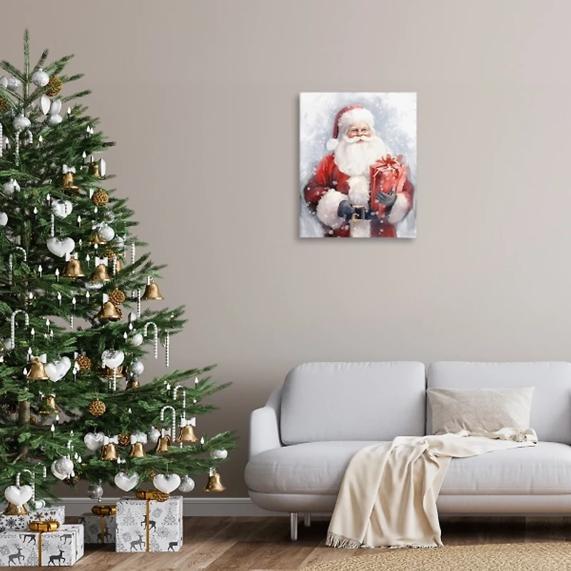 Santa with Red Gift Canvas Art Print