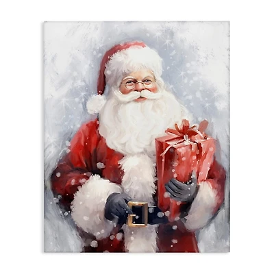 Santa with Red Gift Canvas Art Print