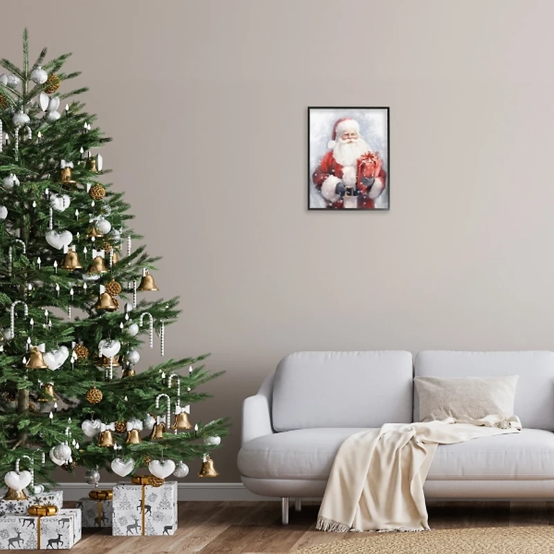 Santa with Red Gift Framed Art Print