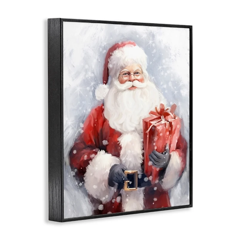 Santa with Red Gift Framed Art Print