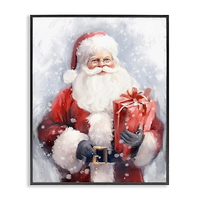 Santa with Red Gift Framed Art Print