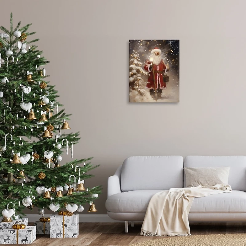 Santa in Snowy Night Canvas Art Print