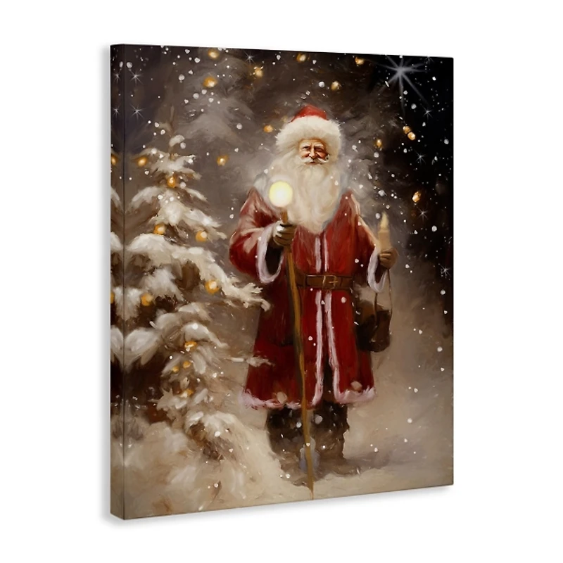 Santa in Snowy Night Canvas Art Print