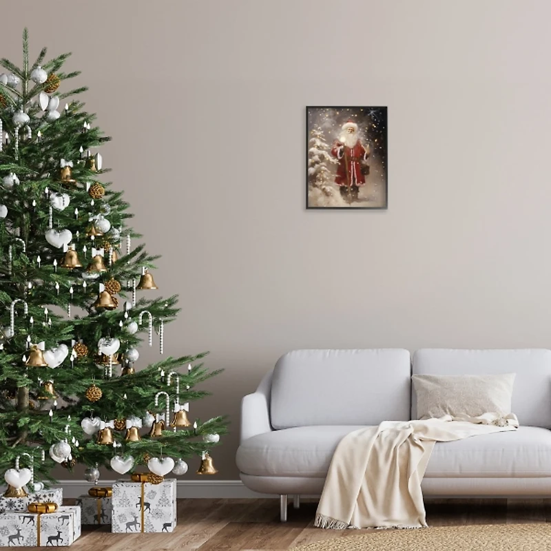 Santa in Snowy Night Framed Art Print