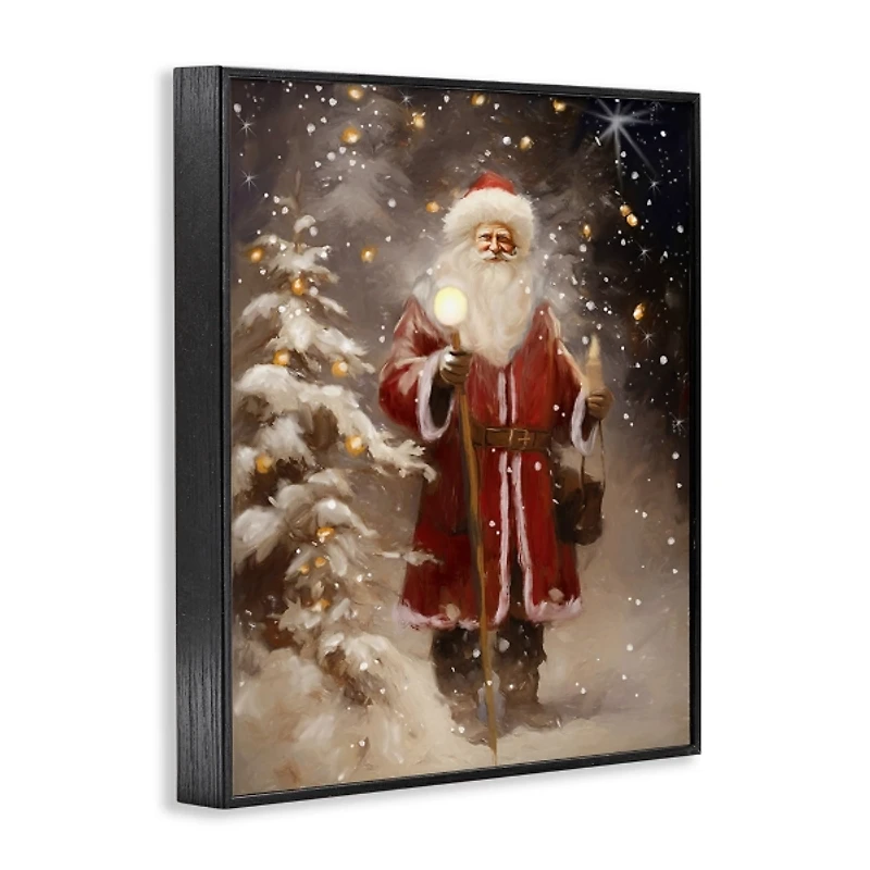Santa in Snowy Night Framed Art Print