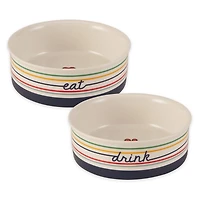 Eat & Drink Medium Striped Pet Bowls, Set of 2