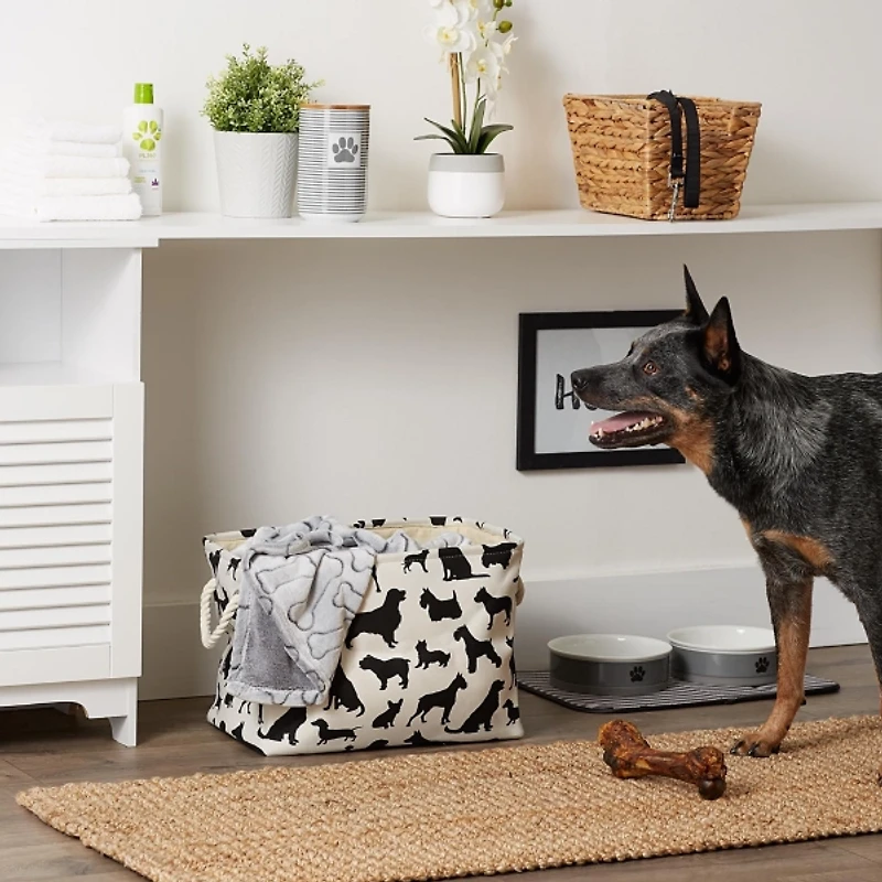 Black and White Dog Rectangular Pet Bin