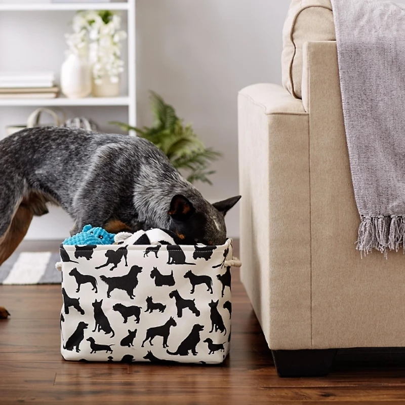 Black and White Dog Rectangular Pet Bin