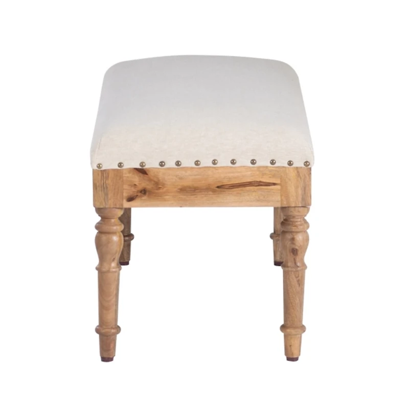 Ivory Upholstered Seashell Wood Bench