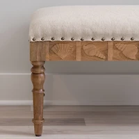Ivory Upholstered Seashell Wood Bench