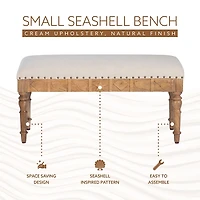 Ivory Upholstered Seashell Wood Bench