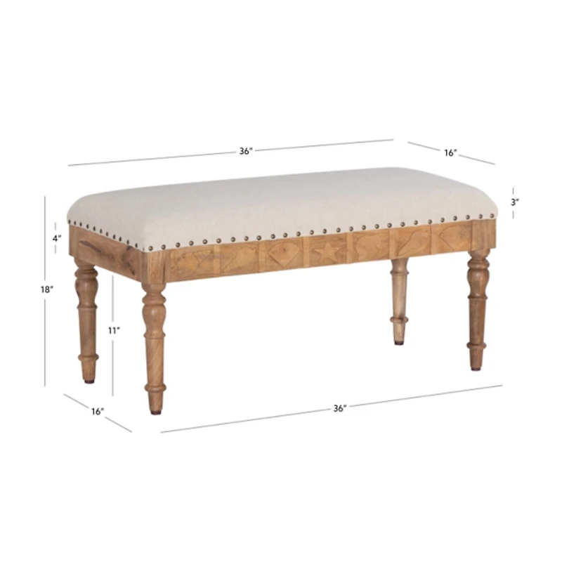 Ivory Upholstered Seashell Wood Bench
