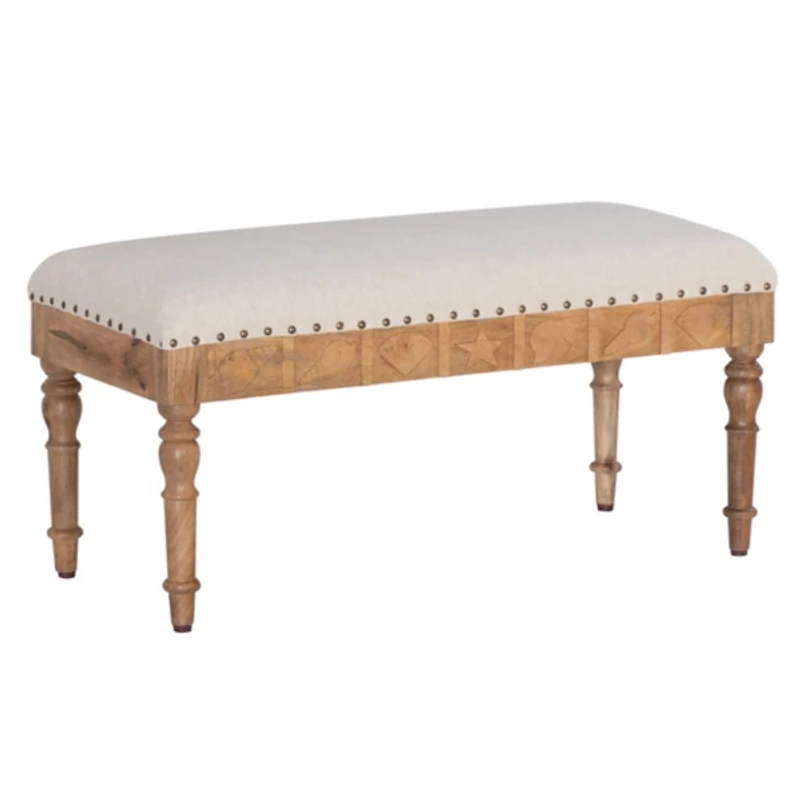 Ivory Upholstered Seashell Wood Bench