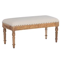Ivory Upholstered Seashell Wood Bench