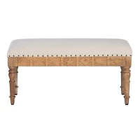 Ivory Upholstered Seashell Wood Bench