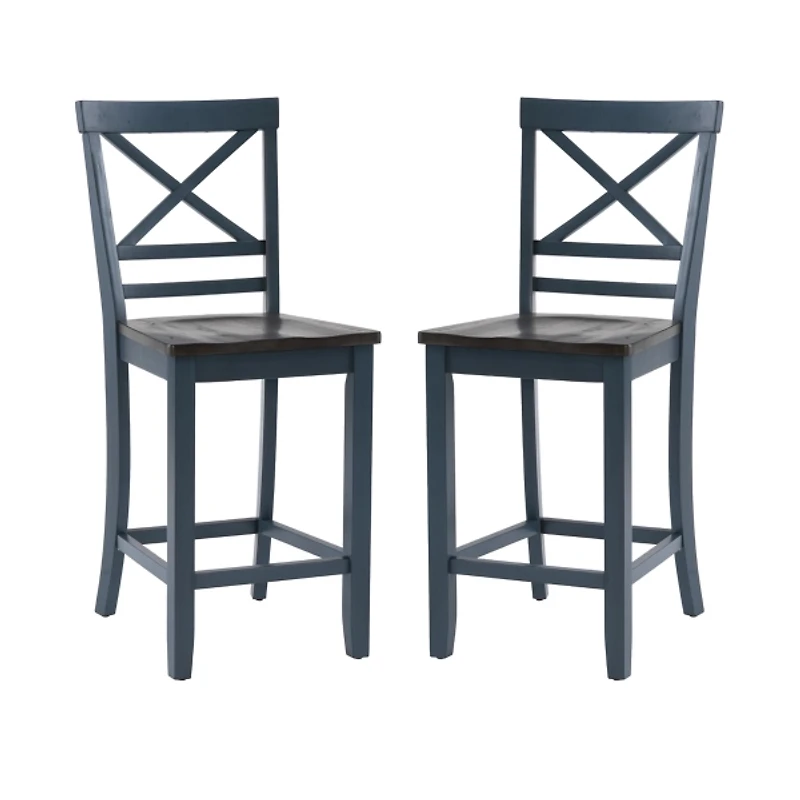 Blue and Gray Wood Aliza Counter Stools, Set of 2
