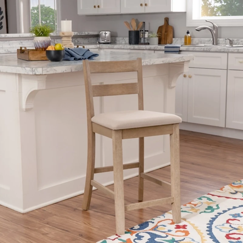 Rustic Graywash Wood Upholstered Counter Stool