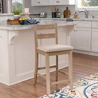 Rustic Graywash Wood Upholstered Counter Stool