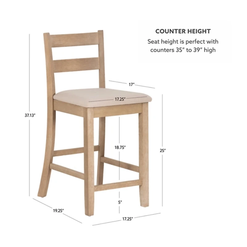 Rustic Graywash Wood Upholstered Counter Stool