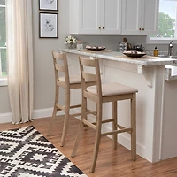 Rustic Graywash Wood Upholstered Bar Stool