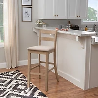 Rustic Graywash Wood Upholstered Bar Stool