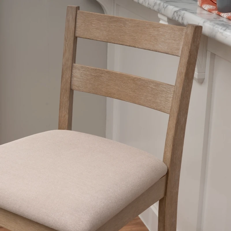 Rustic Graywash Wood Upholstered Bar Stool
